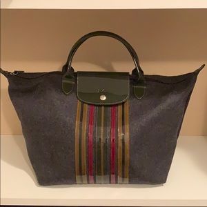 NEVER USED Longchamp Le Pliage Grey Wool Purse